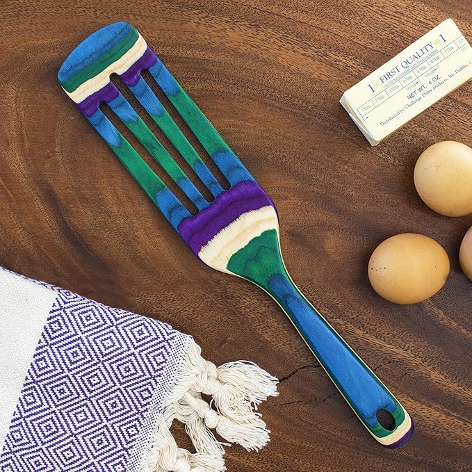 Baltique Mumbai Collection 13" Wooden Spurtle Spatula – Colorful Birch Wood Cooking Utensil, Nonstick Safe, Versatile Stirring & Serving Tool