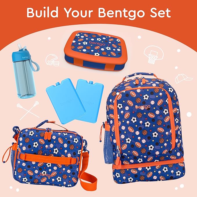Bentgo Kids Prints Leak-Proof, 5-Compartment Bento-Style Kids Lunch Box - Ideal Portion Sizes for Ages 3-7, Durable, Drop-Proof, Dishwasher Safe, & Made with BPA-Free Materials (Sports)
