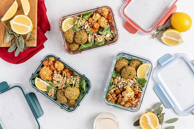 Ello Duraglass 3.4 Cup Meal Prep Sets 10Pc, 5 Pack Set- Glass Food Storage Container with Silicone Sleeve and Airtight BPA-Free Plastic Lids, Dishwasher, Microwave, and Freezer Safe, Melon