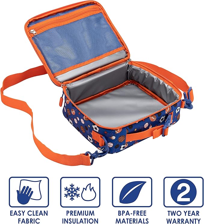 Bentgo Prints Insulated Lunch Bag Set With Kids Bento-Style Lunch Box (Sports)