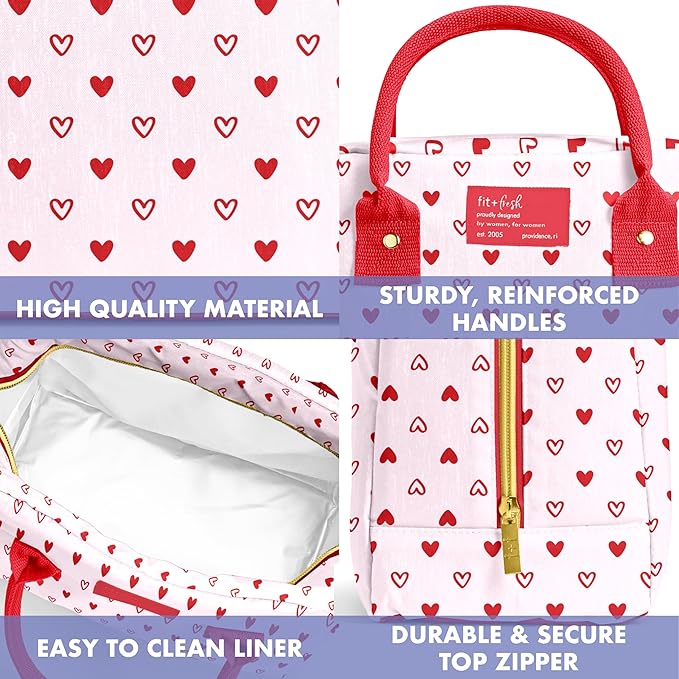 Fit & Fresh Lunch Bag For Women, Insulated Womens Lunch Bag For Work, Leakproof & Stain-Resistant Large Lunch Box For Women With Containers, Zipper Closure Bloomington Lunch Bag, Hearts
