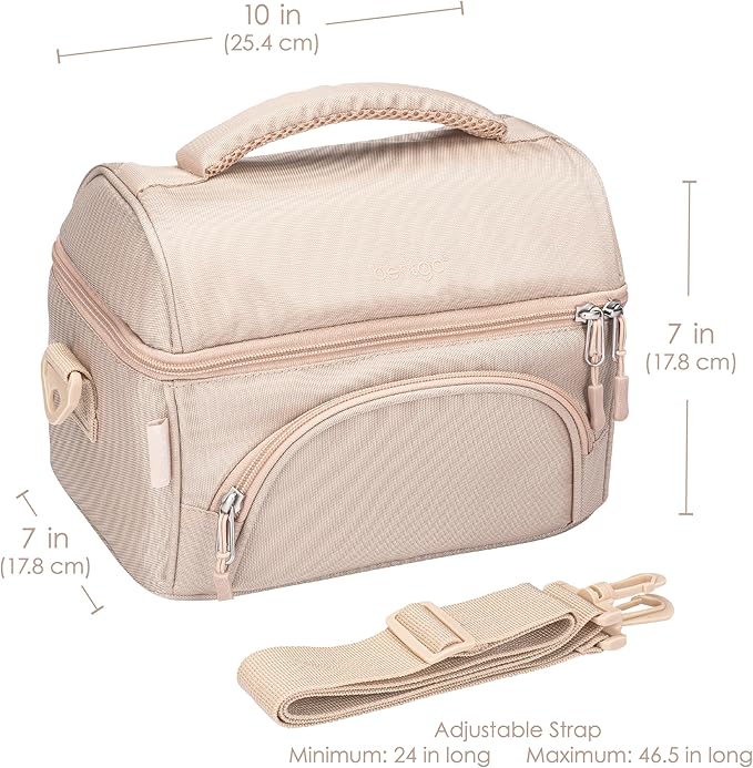 Bentgo Deluxe Lunch Bag - Durable and Insulated Lunch Tote with Zippered Outer Pocket, Internal Mesh Pocket, Padded & Adjustable Straps, & 2-Way Zippers - Fits Most Lunch Boxes (Sand)