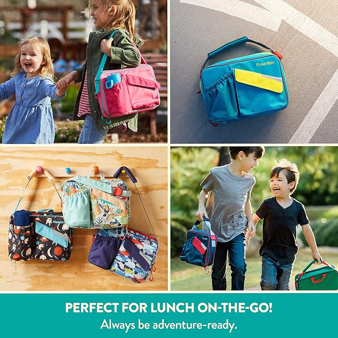 PlanetBox Insulated Lunch Bag Easy to clean and Durable Carry Bag with Pockets for Snacks and Drinks, and adjustable straps Black Currant
