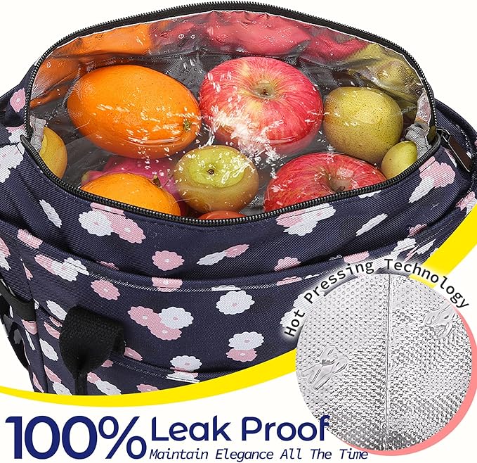 KIPBELIF Cute&Classy Roomy Insulated Lunch Bags for Women - Stylish & Functional Large Tote Adult Lunch Box for Working & Picnic (Dark Blue Plum, L)