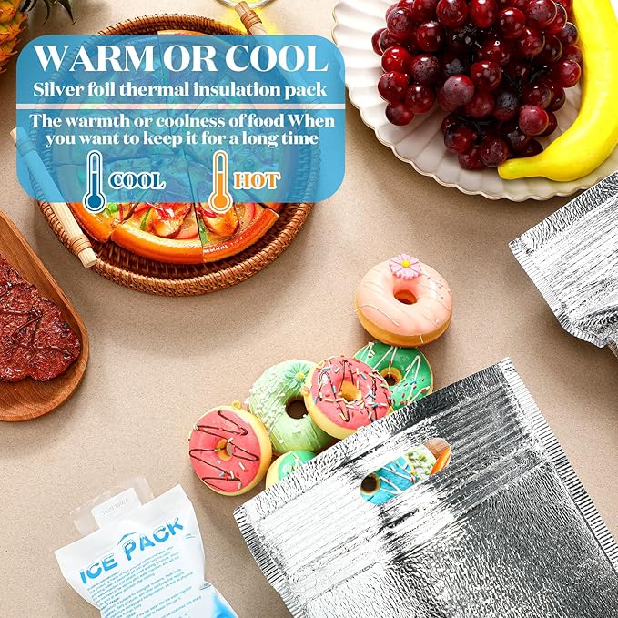 20 Pcs Thermal Bags Bulk with Zipper Handle and 20 Pcs Ice Packs 13.78 x 9.84'' Waterproof Cool Summer Reusable Insulation Bags Thermal Box Liners for Sandwich Drink Picnic Camping