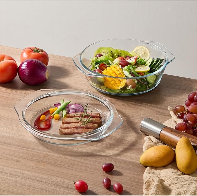 Glass Food Storage Containers with Lids, 5-Piece Nesting Bowl Set, Microwave Safe Bakeware Serving, Cooking, Microwave and Dishwasher Safe Bakeware-0.7L+1L+1.5L+2L+2.5L