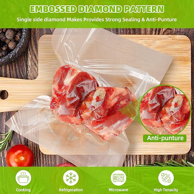 Vacuum Sealer Bags for Food Storage,Anti-Puncture 150Pack Gallon 11"x 16",8"x 12" & 6"x 10" Precut Food Vacuum Seal Saver Bags for Sous Vide,Meal Prep,Microwave,Commercial Heavy Duty Embossed,BPA-Free