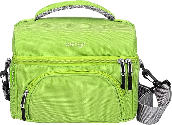 Bentgo Deluxe Lunch Bag - Durable and Insulated Lunch Tote with Zippered Outer Pocket, Internal Mesh Pocket, Padded & Adjustable Straps, & 2-Way Zippers - Fits Most Bentgo Lunch Boxes (Green)