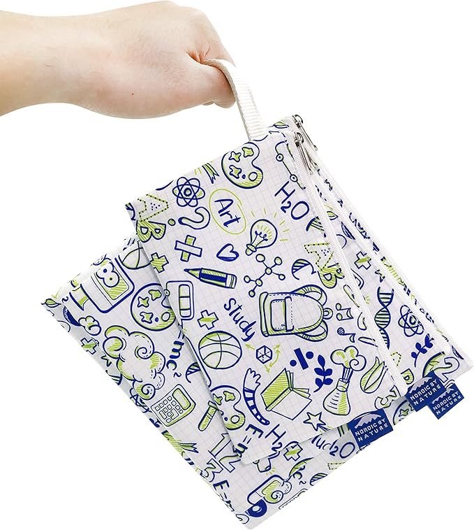 Nordic By Nature Reusable Sandwich Bag Snack Bags - Value Pack of 5 Dual Layer Lunch Baggies - Dishwasher Safe - Eco Friendly Cloth Wraps - Easy Open Zipper (Back to School)