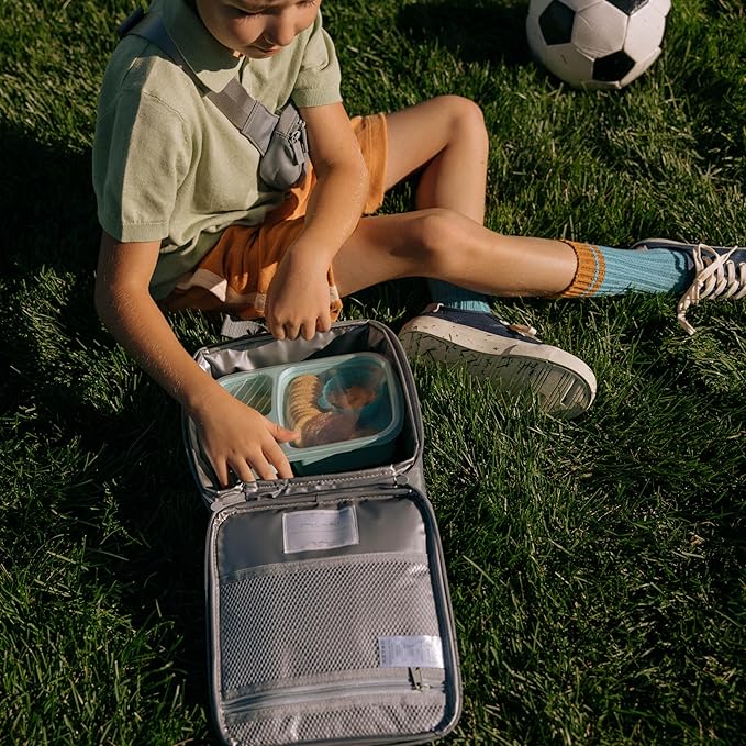Parker Kids Insulated Waterproof Lunch Box for Children - Customizable Lunch Bag with Durable Hook and Loop Patches, Easy-Open Zippers, Water Bottle Buckle - Rain