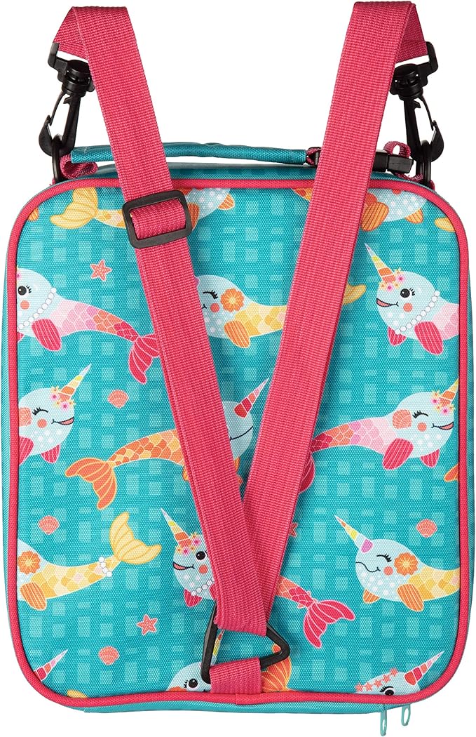 Bentology Convertible Soft Blue Narwhal Insulated Durable Lunch Bag For Kids-Zippered Outer Pocket-Adjustable Straps Convert to Backpack, Shoulder Bag or Lunch Box- Back To School & Travel