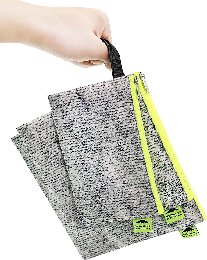 Nordic By Nature Reusable Sandwich Bag Snack Bags - Value Pack of 5 Dual Layer Lunch Baggies - Dishwasher Safe - Eco Friendly Cloth Wraps - Easy Open Zipper (Grey/Neon)