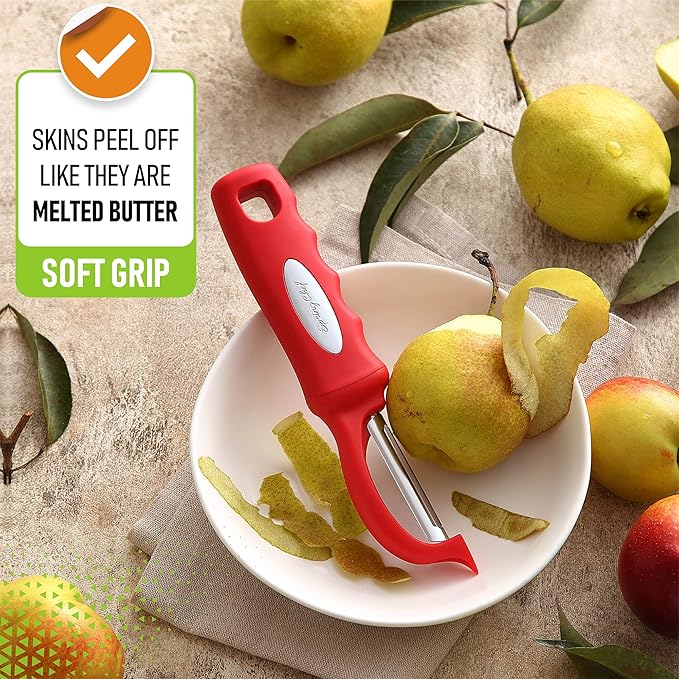 Spring Chef Premium Swivel Vegetable Peeler, Red & Stainless Steel Magnetic Measuring Cups, Set of 7, Black - 2 Product Bundle