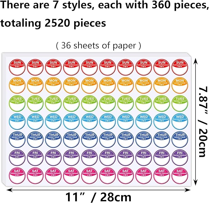 Lesnala 2520 Pcs Food Labels Stickers 7 Day of The Week Food Labels Writable and Peel Tab for Home Kitchen Restaurant Monthly Planners Meal Prep Accessory 1inch