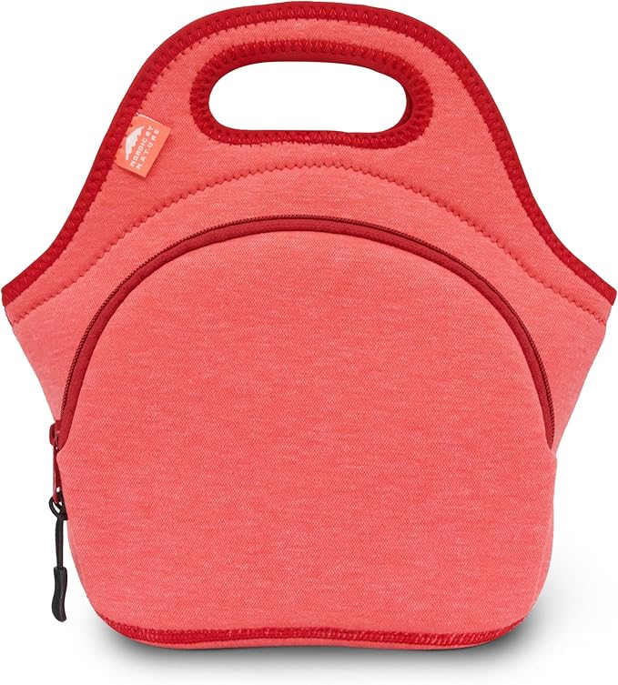 Nordic By Nature 12"x 12"x 6.5" Neoprene Lunch Box With Side Pocket And Soft Cotton Feel, Red