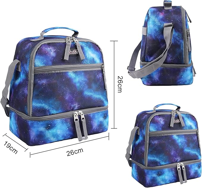Lunch Bags Insulated Adjustable Strap Zipper, Water-Resistant Cooler Bags, Bento Bags for Kids Toddlers, Galaxy Deep Blue