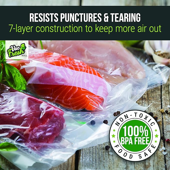 Vac Fresh Food Vacuum Seal Rolls (15" x 50', 3 Rolls) 3.5mil Embossed Food Storage Bags, Vacuum Seal Bags for Meal Prep, Sous Vide Bags for Cooking (150 Feet)