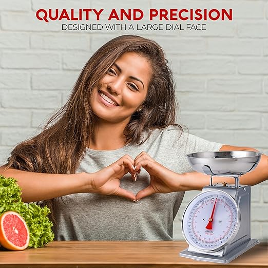 Alpine Cuisine Stainless Steel Analog Kitchen Scale Silver - Mechanical Weighing Food Scale Weighs Up to 22 Lbs, Analog- Measures Grams and Ounces