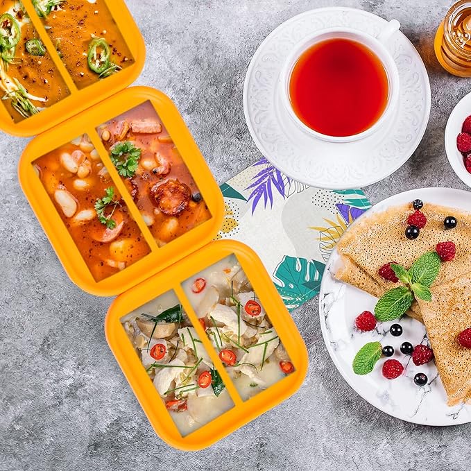 Silicone Freezing Tray with Lid - 1-Cup 4 Pack Freezer Containers,Make 2 Perfect Freezing,Storing Soups, Foods, Stews, Dips or Sauces Simple and Convenient Color Orange