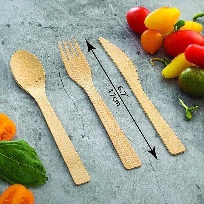 2ZEBRAZ 100% Bamboo Cutlery Set - 100 Forks, Smooth Reusable Biodegradable Silverware, Compostable and Durable Disposable Utensils, Eco-Friendly Flatware in Premium Box