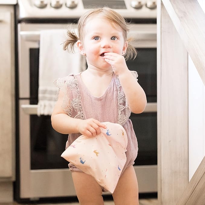 Tiny Twinkle 3 Pack Reusable Snack Bags - Machine Washable, PFAS, PVC, BPA, Phthalate-Free Reusable Baby and Toddler Food Safe Snack Bags (Unicorn)