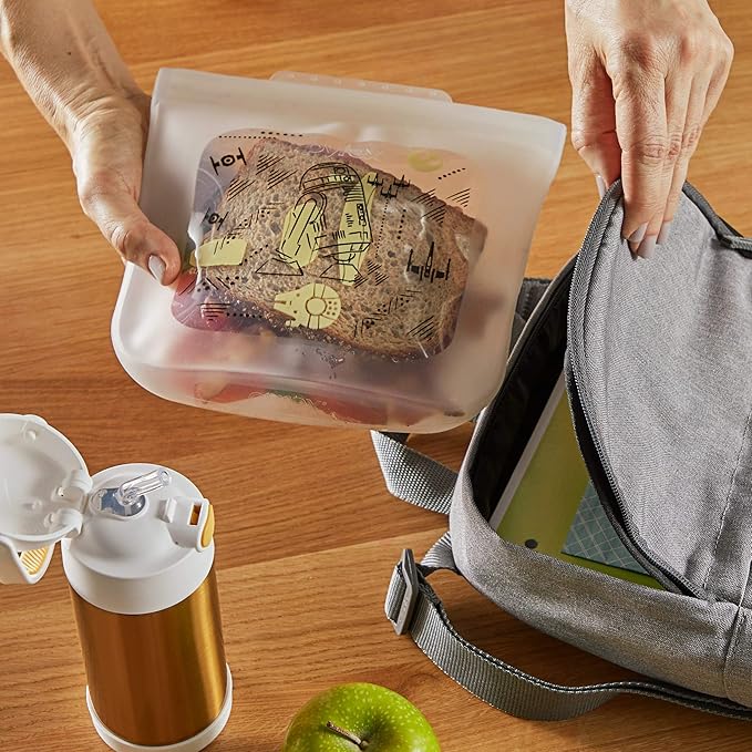 Pyrex Platinum Silicone 4-Pc Storage Set, 2 Reusable Sandwich Bags, 2 Reusable Half-Gallon Freezer Bags, Non-Toxic, BPA-Free, Airtight & Leak-Proof, Microwave, Freezer Safe, Star Wars