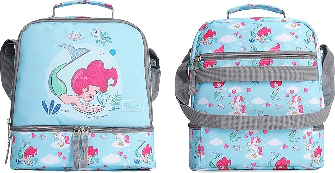 Tilami Lunch Bags Insulated Adjustable Strap Zipper, Two Compartments Cooler Bags, Bento Bags for Kids Toddlers (Mermaid)