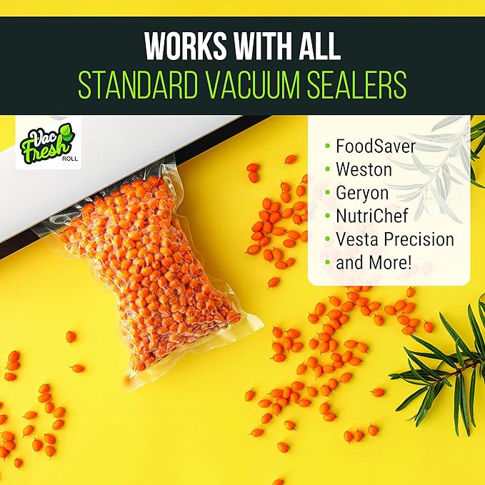 Vac Fresh Food Vacuum Sealer Rolls (8" x 50' & 11" x 50', 2 Rolls), 3.5mil VF811C Embossed Food Storage Bags, Vacuum Seal Bags for Meal Prep, Sous Vide Bags for Cooking (100 Feet)