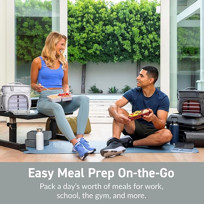 Bentgo Prep Deluxe Insulated Multimeal Bag - Lunch Box Bag, Holds 5 Meals, Premium Insulation up to 8 Hrs, Durable, Water-Resistant - Large Capacity For Adult Meal Prep (White Marble)