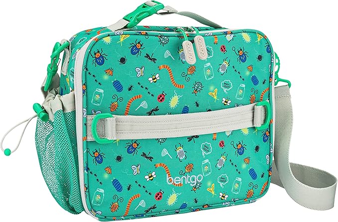 Bentgo Prints Insulated Lunch Bag Set With Kids Bento-Style Lunch Box (Bug Buddies)