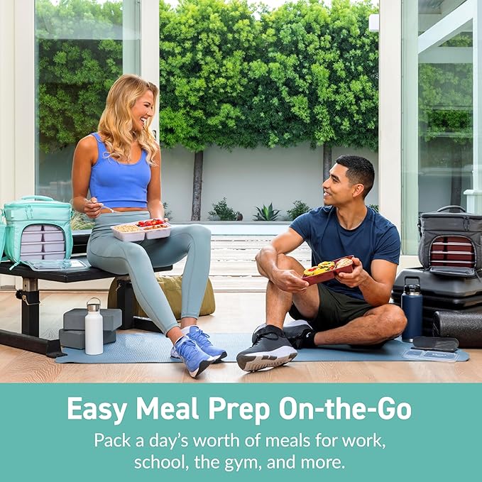 Bentgo Prep Deluxe Insulated Multimeal Bag - Lunch Box Bag, Holds 5 Meals, Premium Insulation up to 8 Hrs, Durable, Water-Resistant - Large Capacity For Adult Meal Prep (Coastal Aqua)