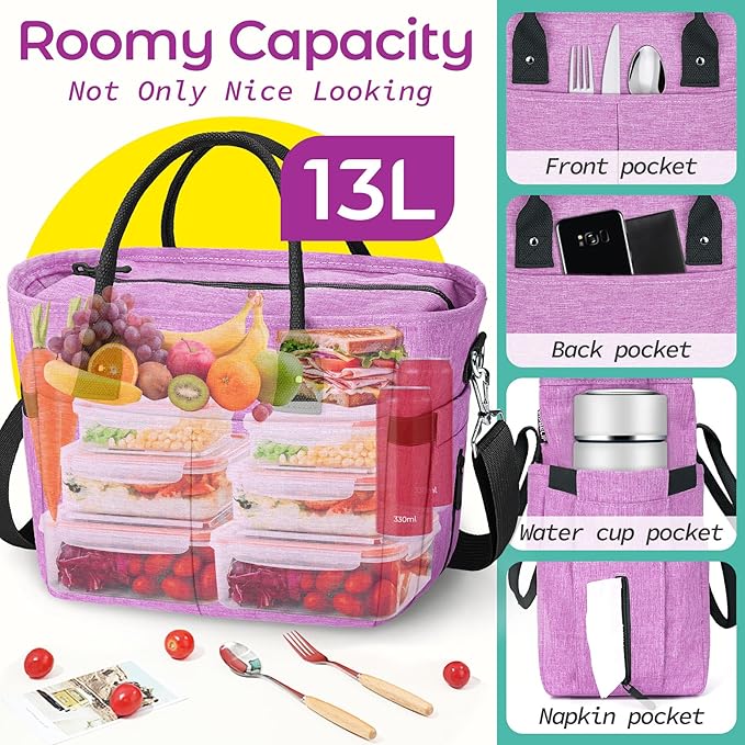 KIPBELIF Cute&Classy Roomy Insulated Lunch Bags for Women - Stylish & Functional Large Tote Adult Lunch Box for Working & Picnic