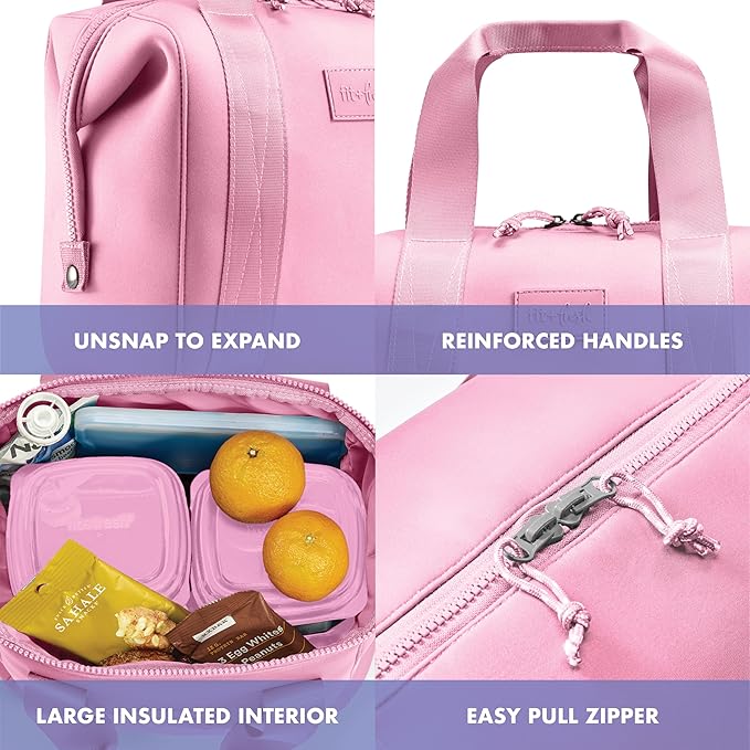 Fit & Fresh Neoprene Like Lunch Bag For Women, Insulated Womens Lunch Bag For Work, Tear & Stain Resistant Large Lunch Box With Containers and Ice, Machine Washable Remi Lunch Bag, Pink