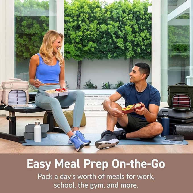 Bentgo Prep Deluxe Insulated Multimeal Bag - Lunch Box Bag, Holds 5 Meals, Premium Insulation up to 8 Hrs, Durable, Water-Resistant - Large Capacity For Adult Meal Prep (Sand)