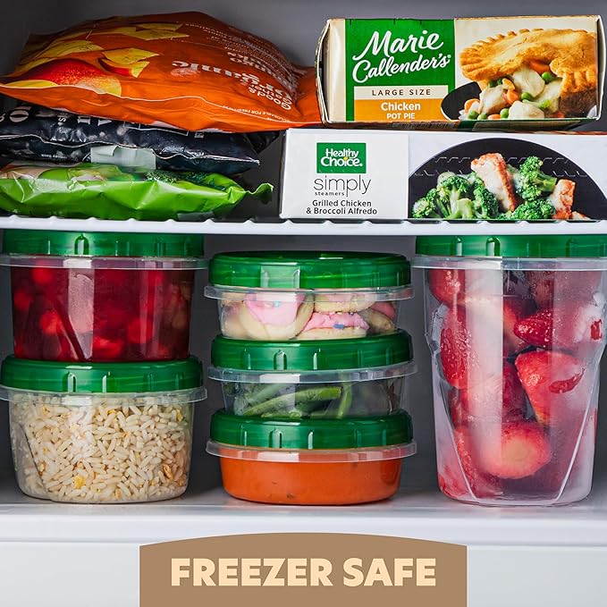 PLASTICPRO 24 Pack Twist Top Containers Assorted Sizes Plastic Food Storage Containers with Green Twist on Lids Stackable Reusable