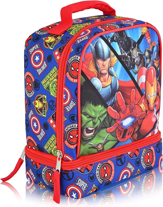 Fast Forward Marvel Avengers Lunch Box for Kids | Insulated Lunch Bag Lunch Box for Boys, Girls, Toddlers | Avengers Blue Reusable Lunchbox