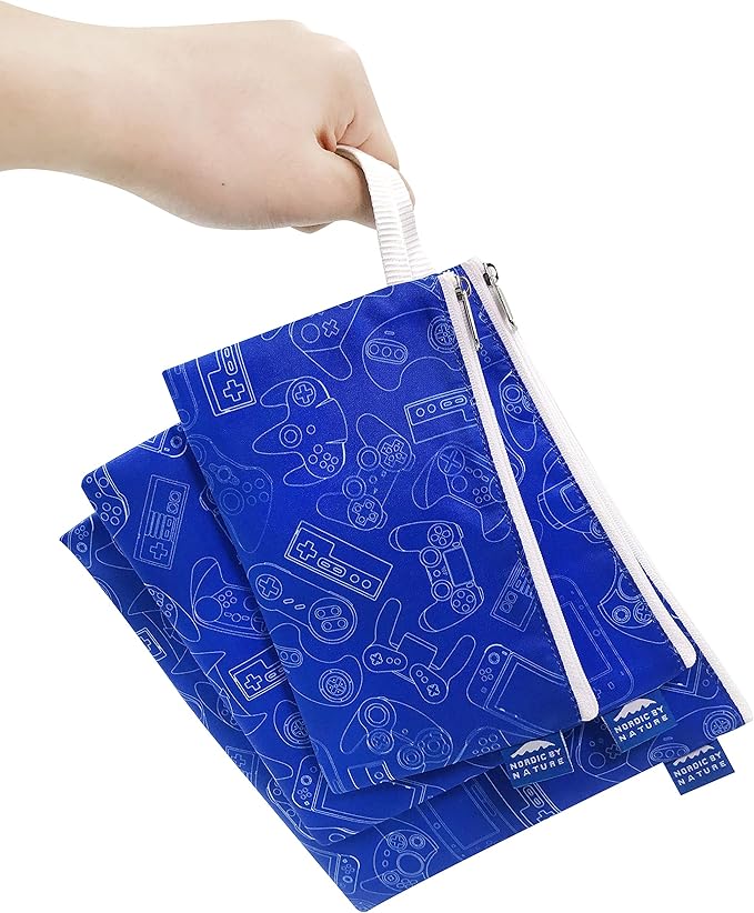 Nordic By Nature Reusable Sandwich Bag Snack Bags - Value Pack of 5 Dual Layer Lunch Baggies - Dishwasher Safe - Eco Friendly Cloth Wraps - Easy Open Zipper (Gamer Blue)