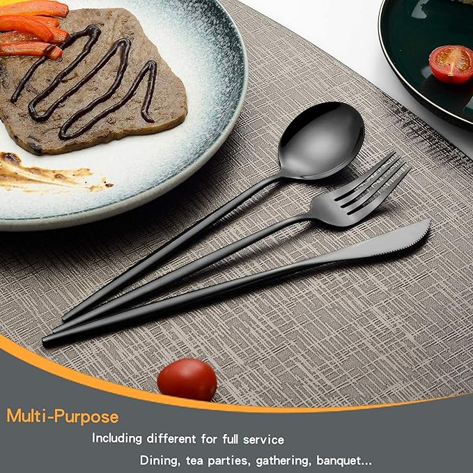 Black Silverware Set 20-Piece, Stainless Steel Flatware Set Service for 4, LaienLife Unique Utensils with Fork and Spoon Teaspoon, Mirror Black Cutlery Set, Silverware for Home Party Kitchen