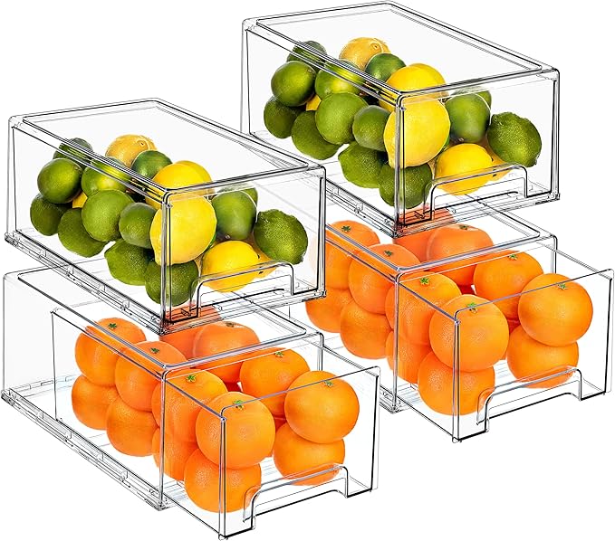 Sorbus Large Clear Storage Drawers (4 Pack) – Stackable Pull-Out Storage Bins with Handles, Slide Out Organizer Drawers for Pantry, Fridge, Kitchen – Acrylic Drawer Organizers