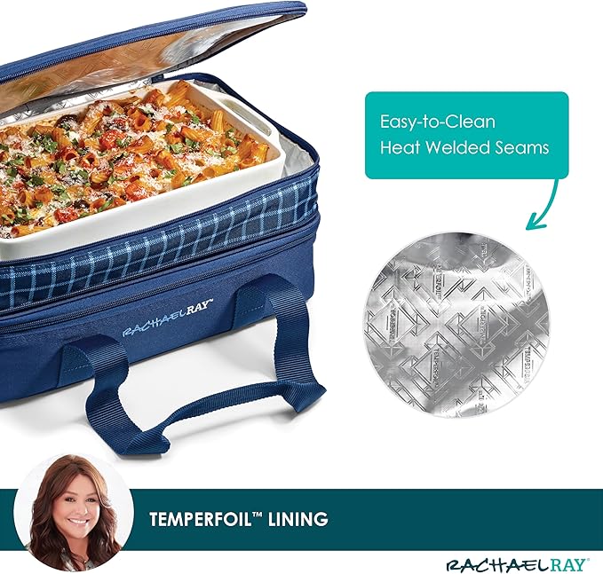 Rachael Ray Expandable Insulated Casserole Carrier for Hot or Cold Food, Thermal Lasagna Lugger Tote for Potluck, Parties, Picnic, and Cookouts, Fits 9" x 13" Baking Dish