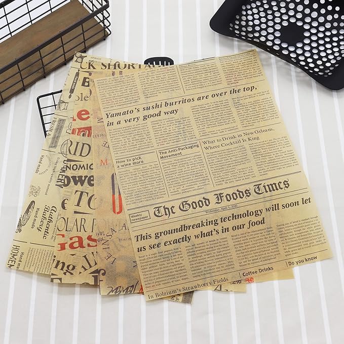 Grease Proof Liners 13.8" x 9.8" Deli Wrap 200 Pack. Best Kraft Food Wrapping Paper Sheets for Picnic, Festival, Fair or BBQ. Perfect Liner for Tray, Basket or Boat (Kraft Newsprint)