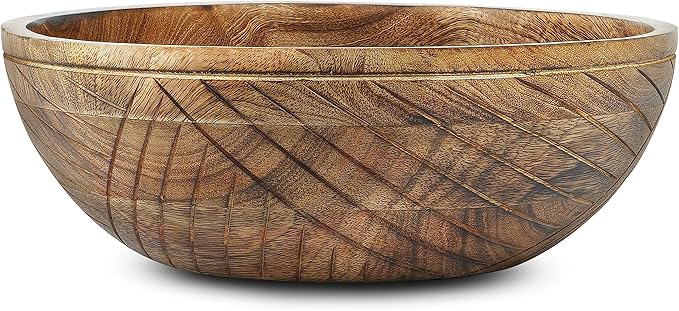 Mela Artisans 12'' Wooden Fruit Bowl, Large Serving Bowl for Salads, Cereals, Snacks & Mixing | Decorative Bowls for Kitchen | Jai Valley Collection
