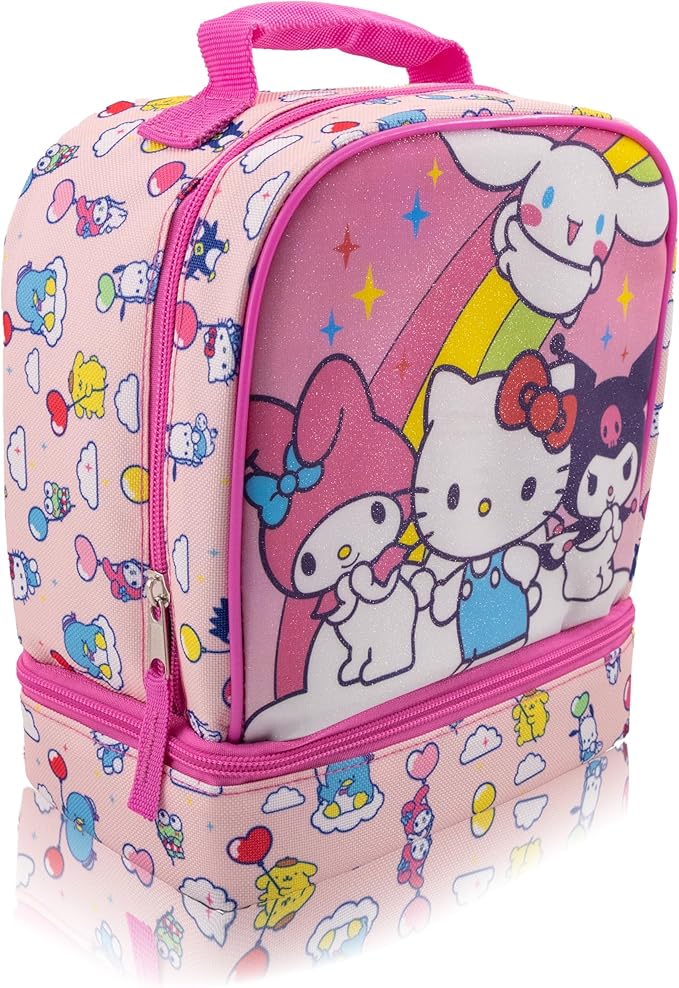 Fast Forward Sanrio Hello Kitty Lunch Box for Kids With Glitter | Insulated Lunch Bag Lunch Box for Girls, Boys, Unisex | Hello Kitty and Friends Pink Reusable Lunchbox