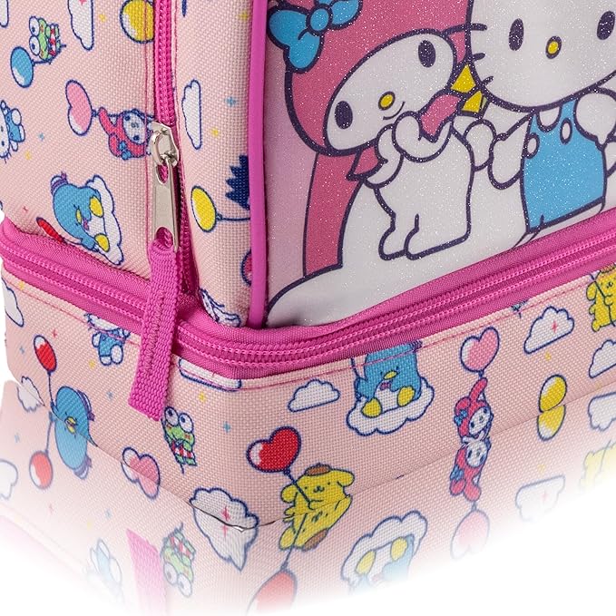 Fast Forward Sanrio Hello Kitty Lunch Box for Kids With Glitter | Insulated Lunch Bag Lunch Box for Girls, Boys, Unisex | Hello Kitty and Friends Pink Reusable Lunchbox