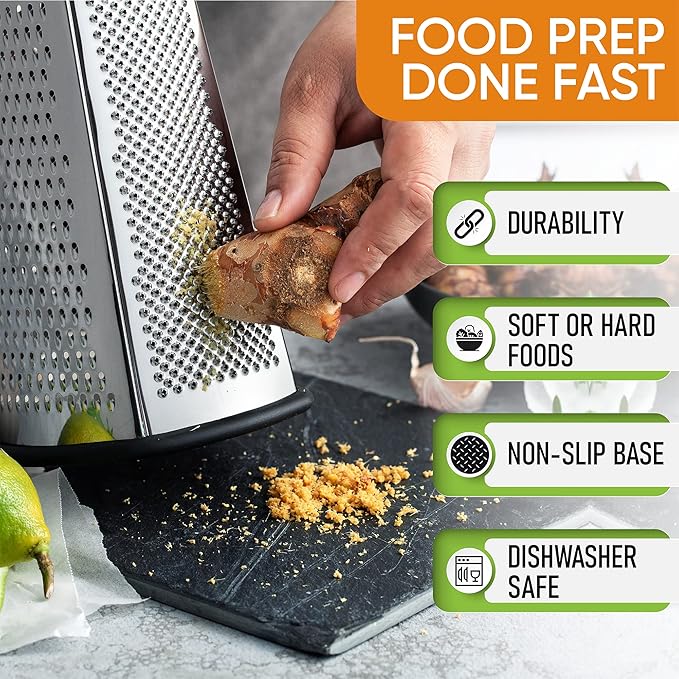 Spring Chef Professional Box Grater, Large & Stainless Steel Measuring Cups, Round, Set of 7-2 Product Bundle
