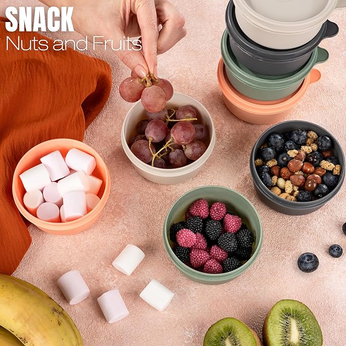 chedi 9 oz Small Round Food Storage Containers with Lids Set of 12 (24 Pieces), Airtight Leakproof Reusable BPA-Free Plastic, Snack & Meal Prep Bowls, Portable Bento Box for Kitchen, Picnic, Office