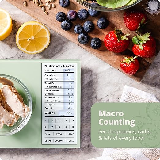 Nutrition Scale by Greater Goods with Food Grade Glass, Perfect for Calorie Counting, Meal Prep, and Weight Loss (Sage Green)