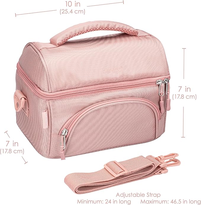Bentgo Deluxe Lunch Bag - Durable and Insulated Lunch Tote with Zippered Outer Pocket, Internal Mesh Pocket, Padded & Adjustable Straps, & 2-Way Zippers - Fits Most Lunch Boxes (Blush)