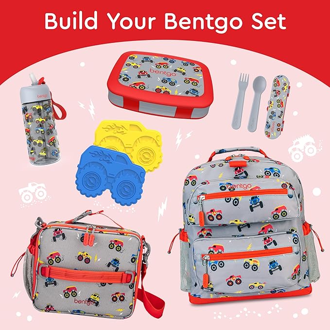 Bentgo Kids Prints Leak-Proof, 5-Compartment Bento-Style Kids Lunch Box - Ideal Portion Sizes for Ages 3-7, Durable, Drop-Proof, Dishwasher Safe, & Made with BPA-Free Materials (Trucks)