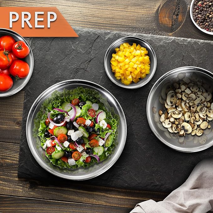 NutriChef 6-Piece Stainless Steel Mixing Bowls - Premium Stackable Nesting Bowls - Kitchen Essentials for Food Prep, Marinating, Mixing Salad, & More - Dishwasher Safe